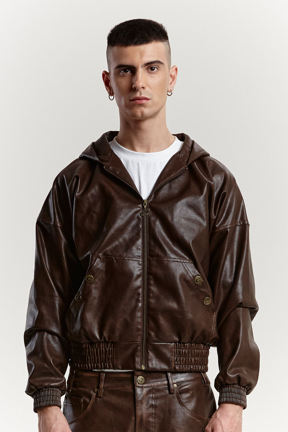 PLUS HOODED JACKET BROWN LEATHER