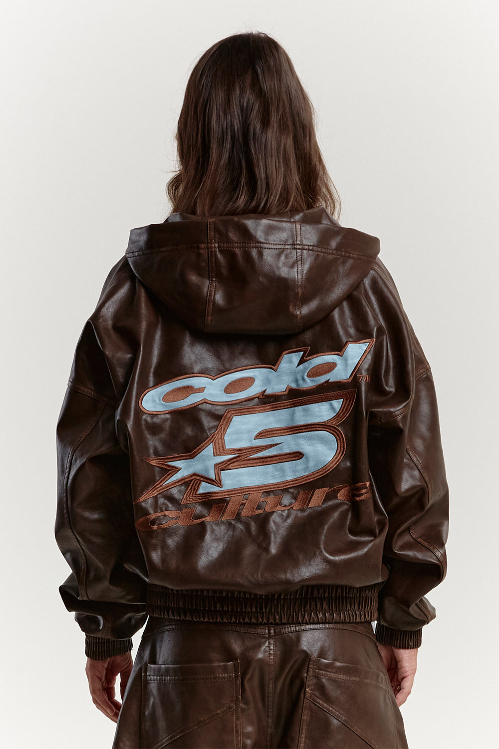 PLUS HOODED JACKET BROWN LEATHER