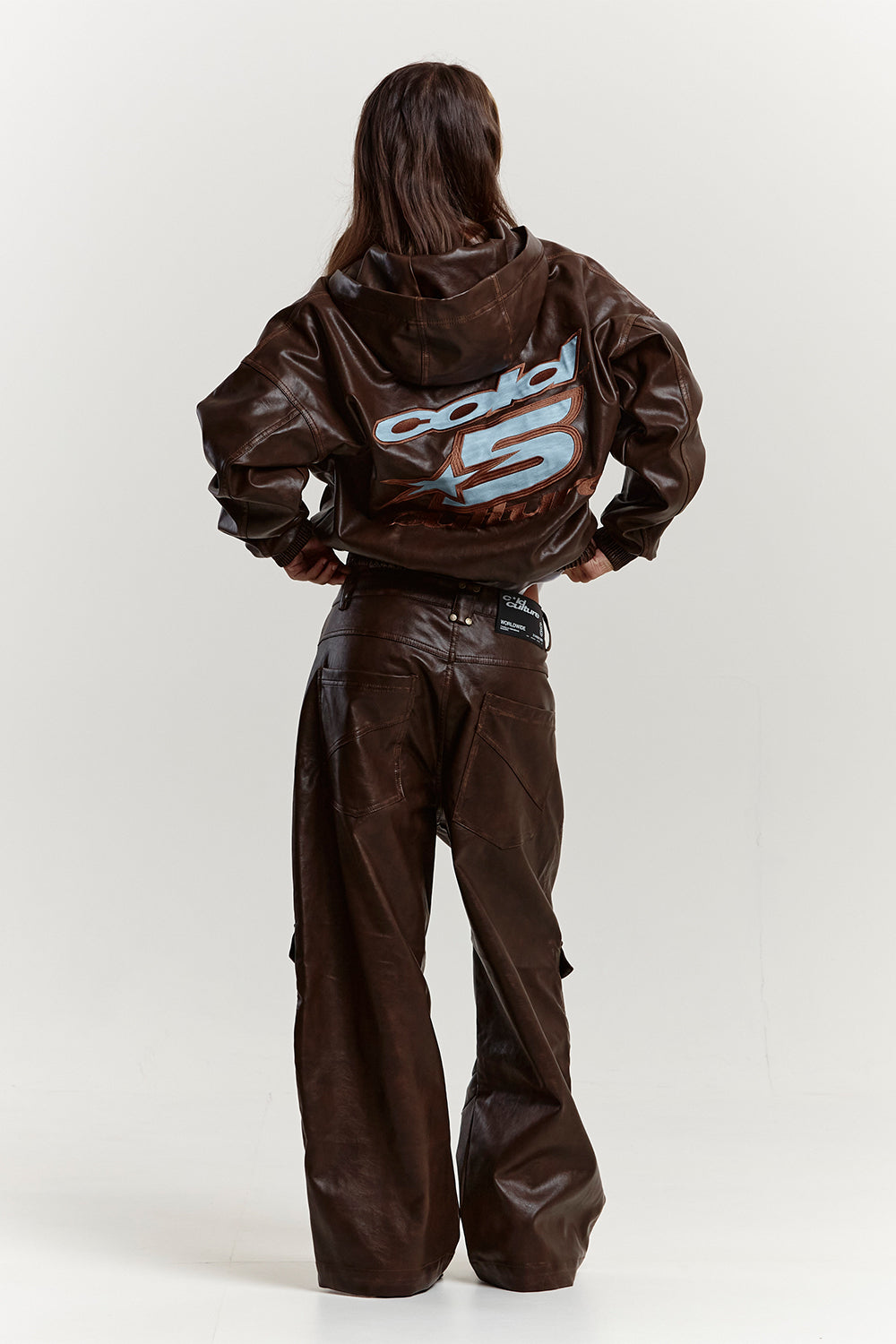 PLUS HOODED JACKET BROWN LEATHER