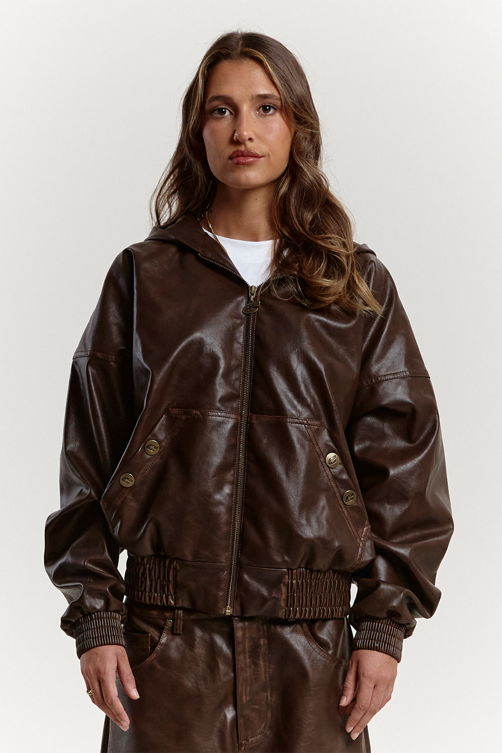 PLUS HOODED JACKET BROWN LEATHER