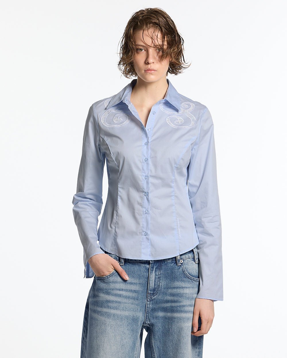 55 LACE SHIRT BABY BLUE - Cold Culture #woman