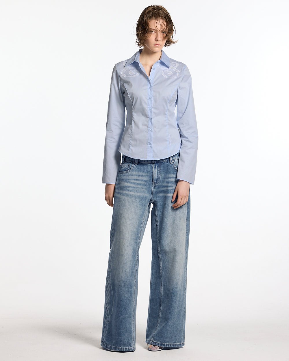 55 LACE SHIRT BABY BLUE - Cold Culture