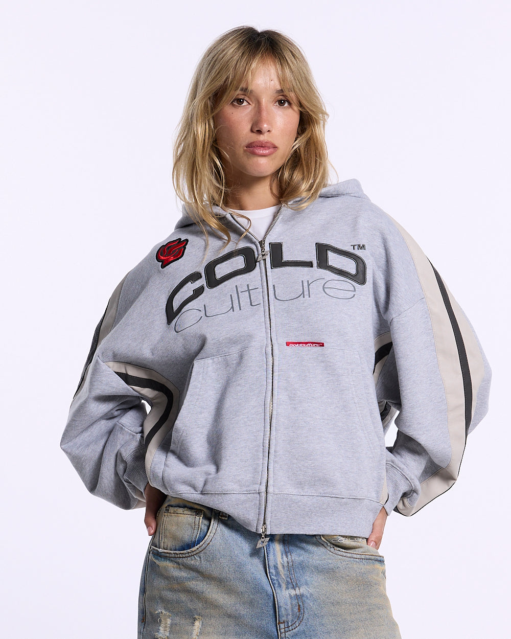 BIKER ZIP HOODIE HEATHER GREY - Cold Culture #woman