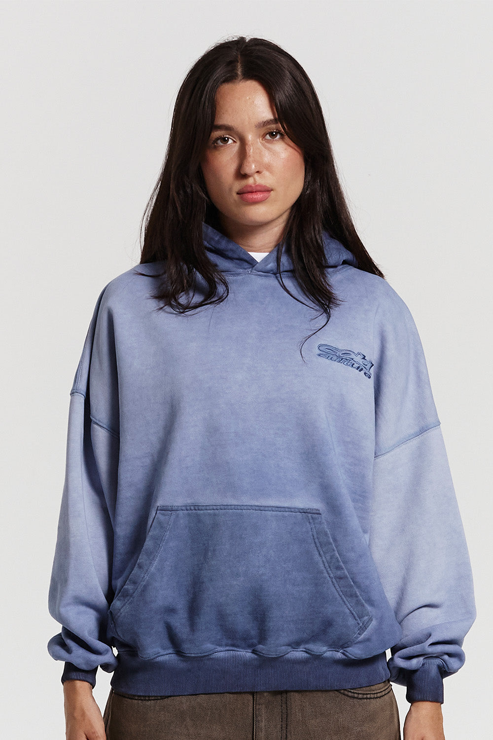 FABRIC LOGO HOODIE DYED INDIGO BLUE