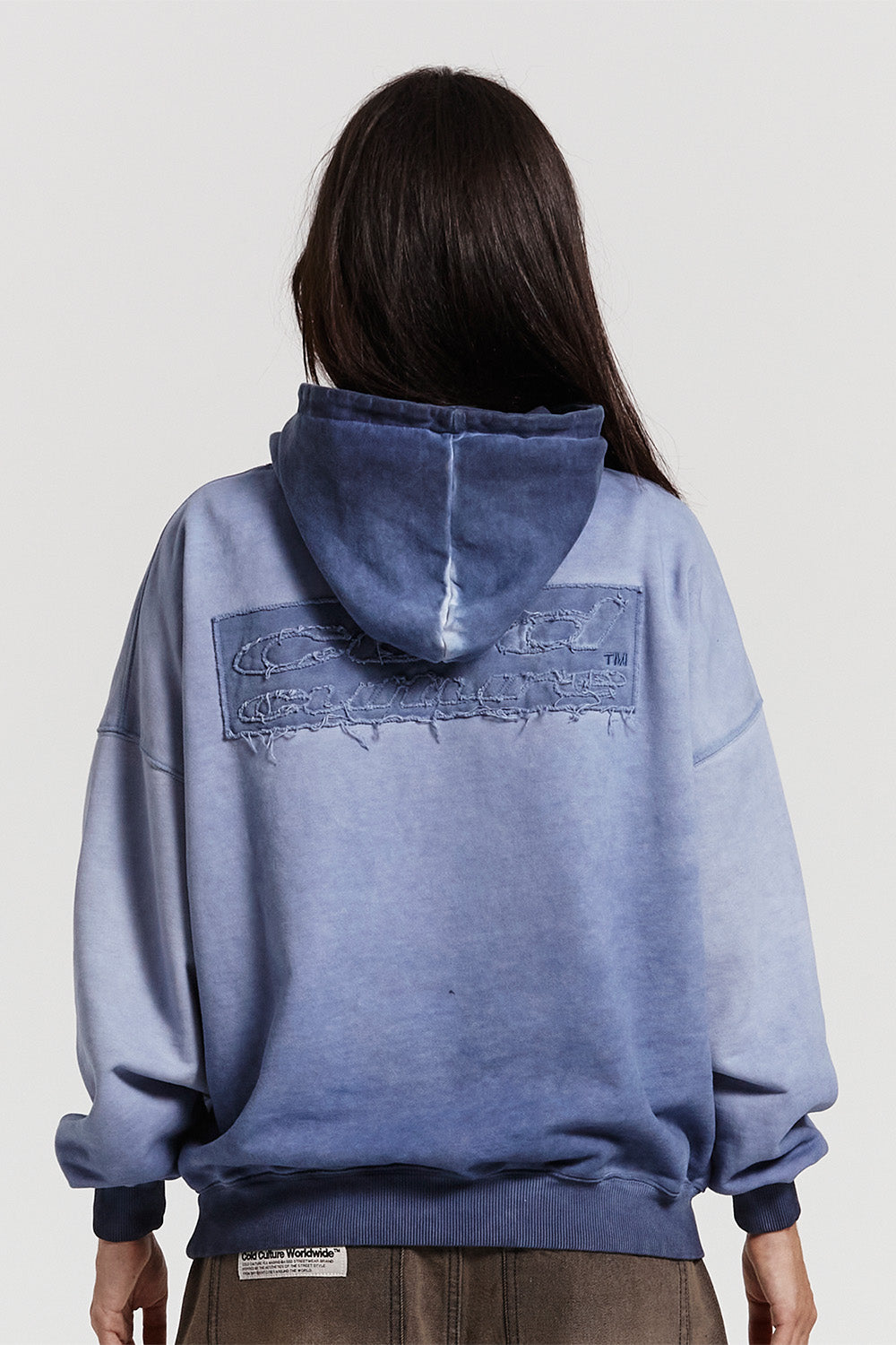 FABRIC LOGO HOODIE DYED INDIGO BLUE