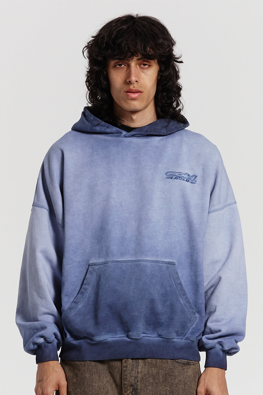 FABRIC LOGO HOODIE DYED INDIGO BLUE