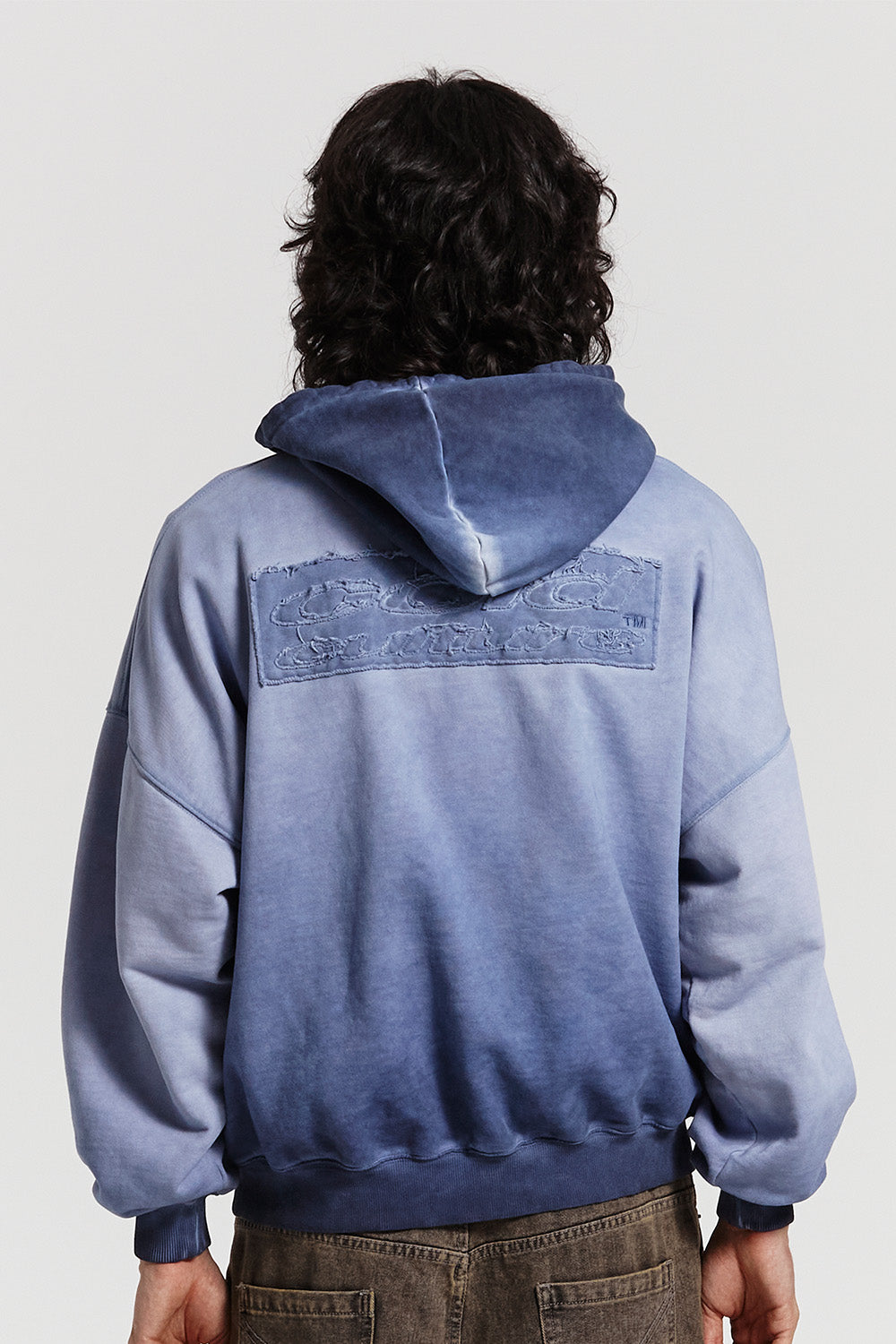 FABRIC LOGO HOODIE DYED INDIGO BLUE