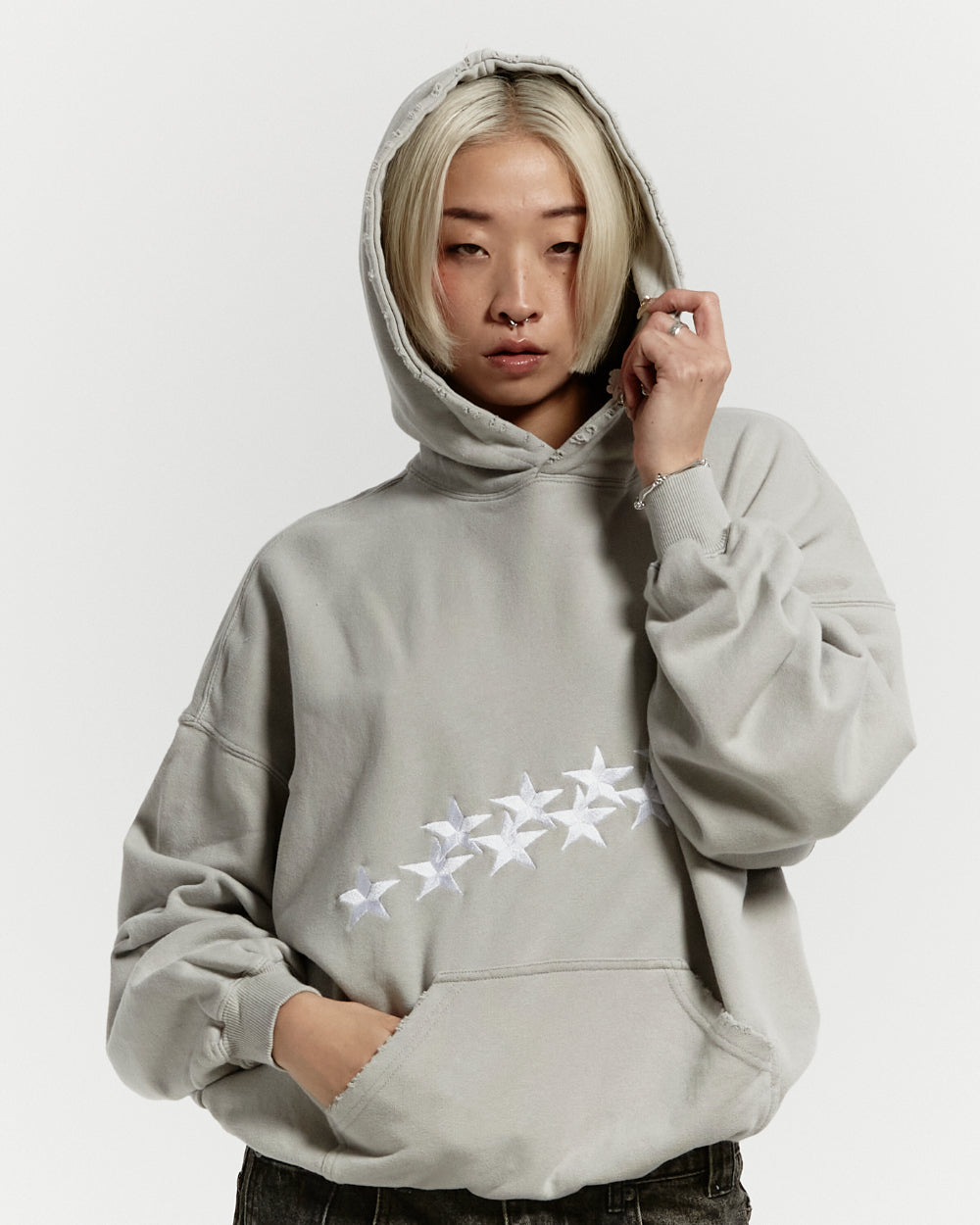 STARS HOODIE PALE GREY