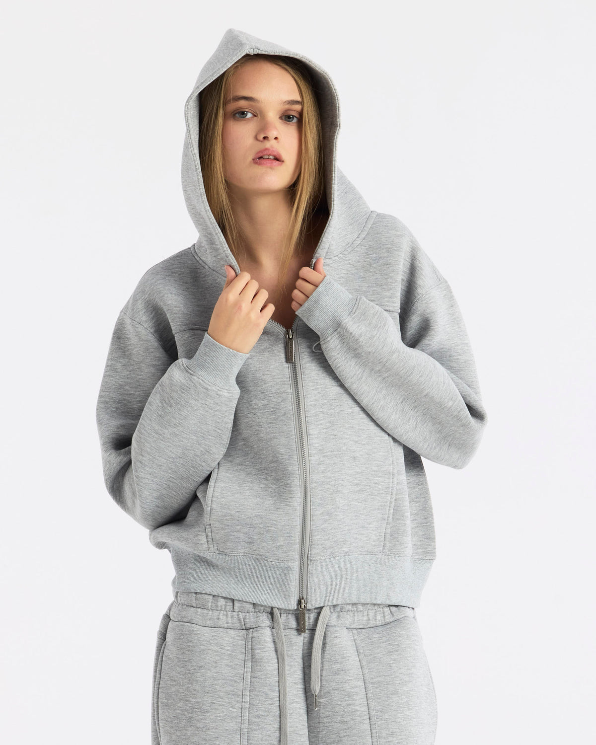 CURVE ZIP HOODIE HEATHER GREY