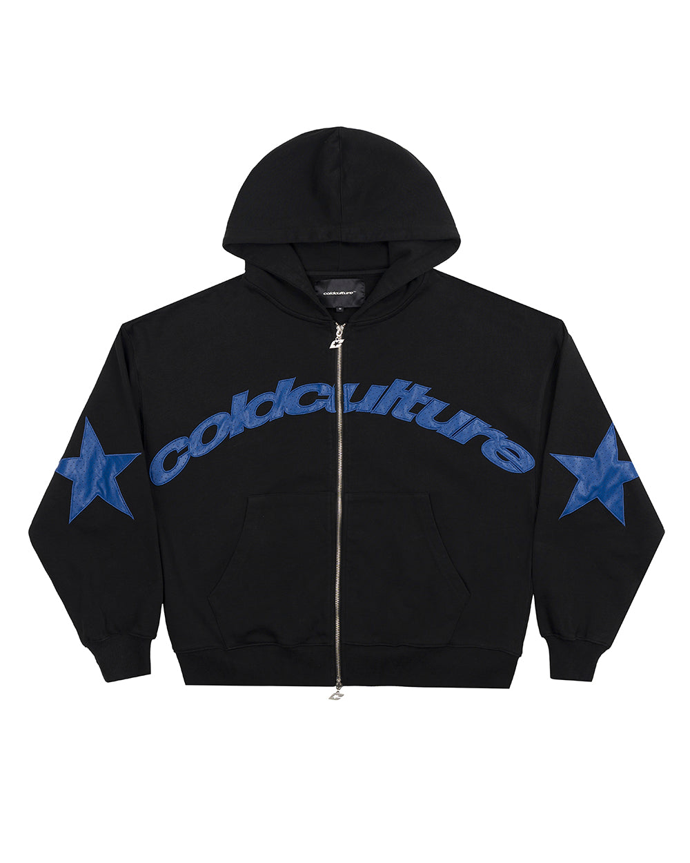 STAR CURVED ZIP HOODIE BLACK