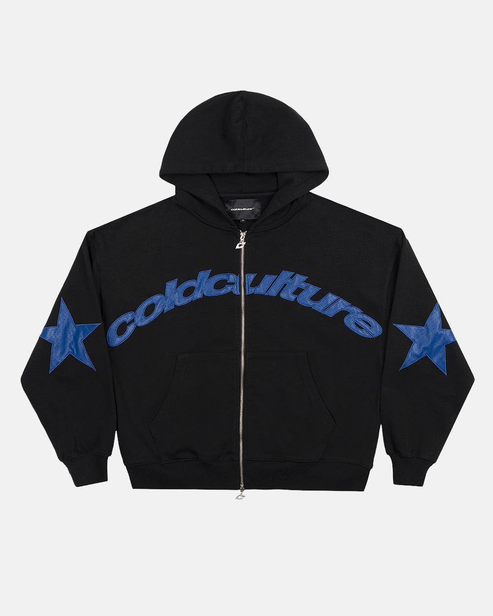 STAR CURVED ZIP HOODIE BLACK
