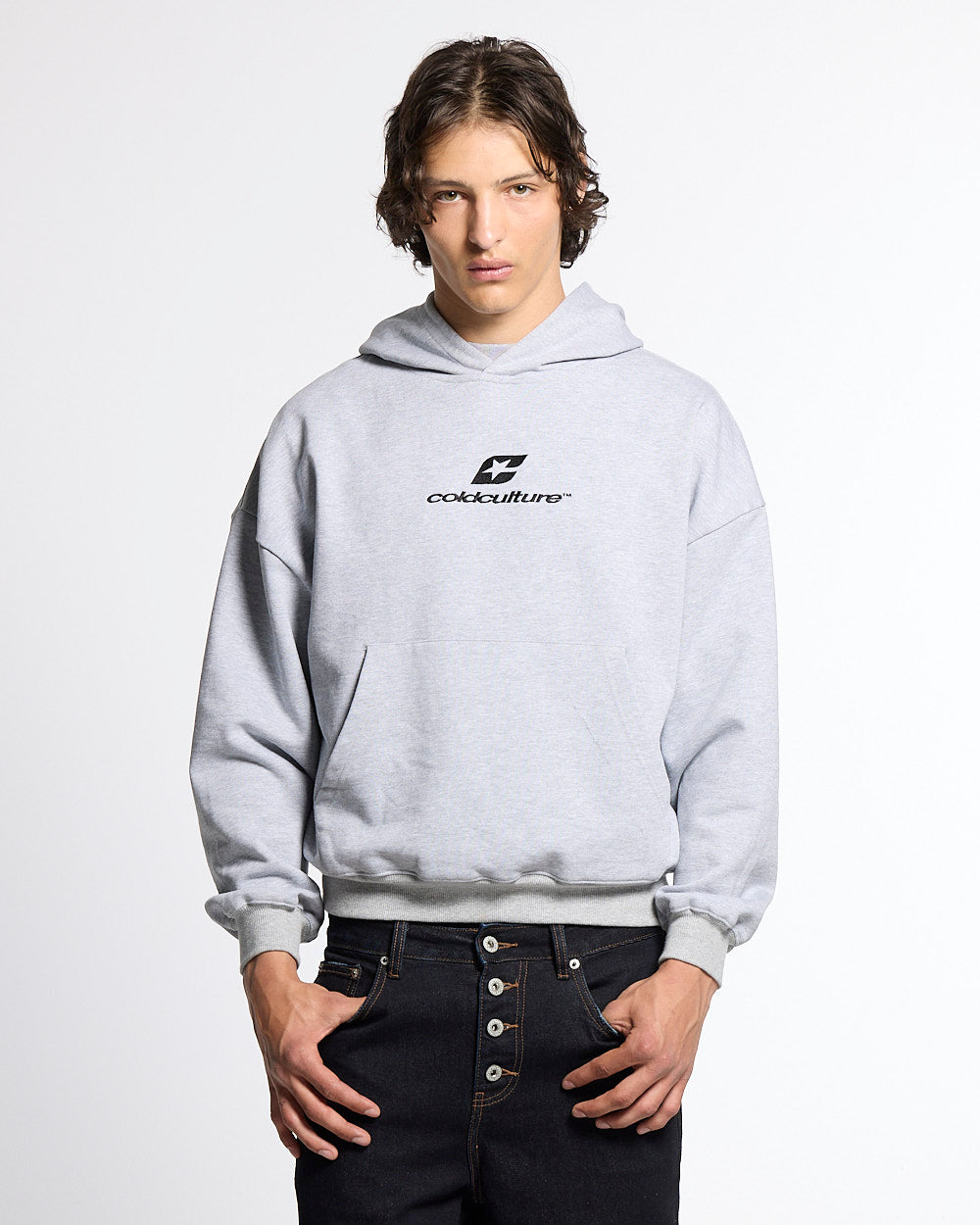 TARTAN DISTRESS CURVED HOODIE HEATHER GREY