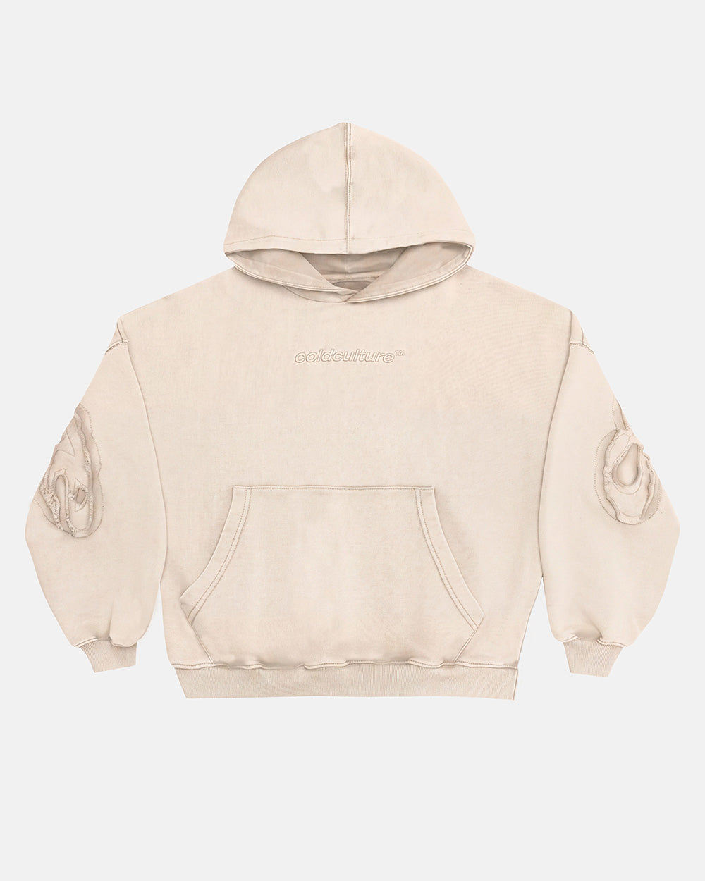 DISTRESS CURVED HOODIE CREAM