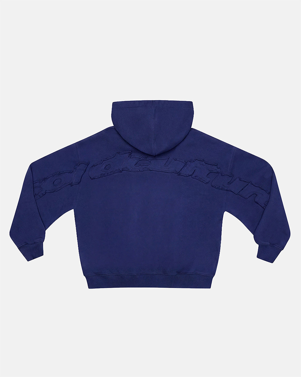 DISTRESS CURVED ZIP HOODIE NAVY