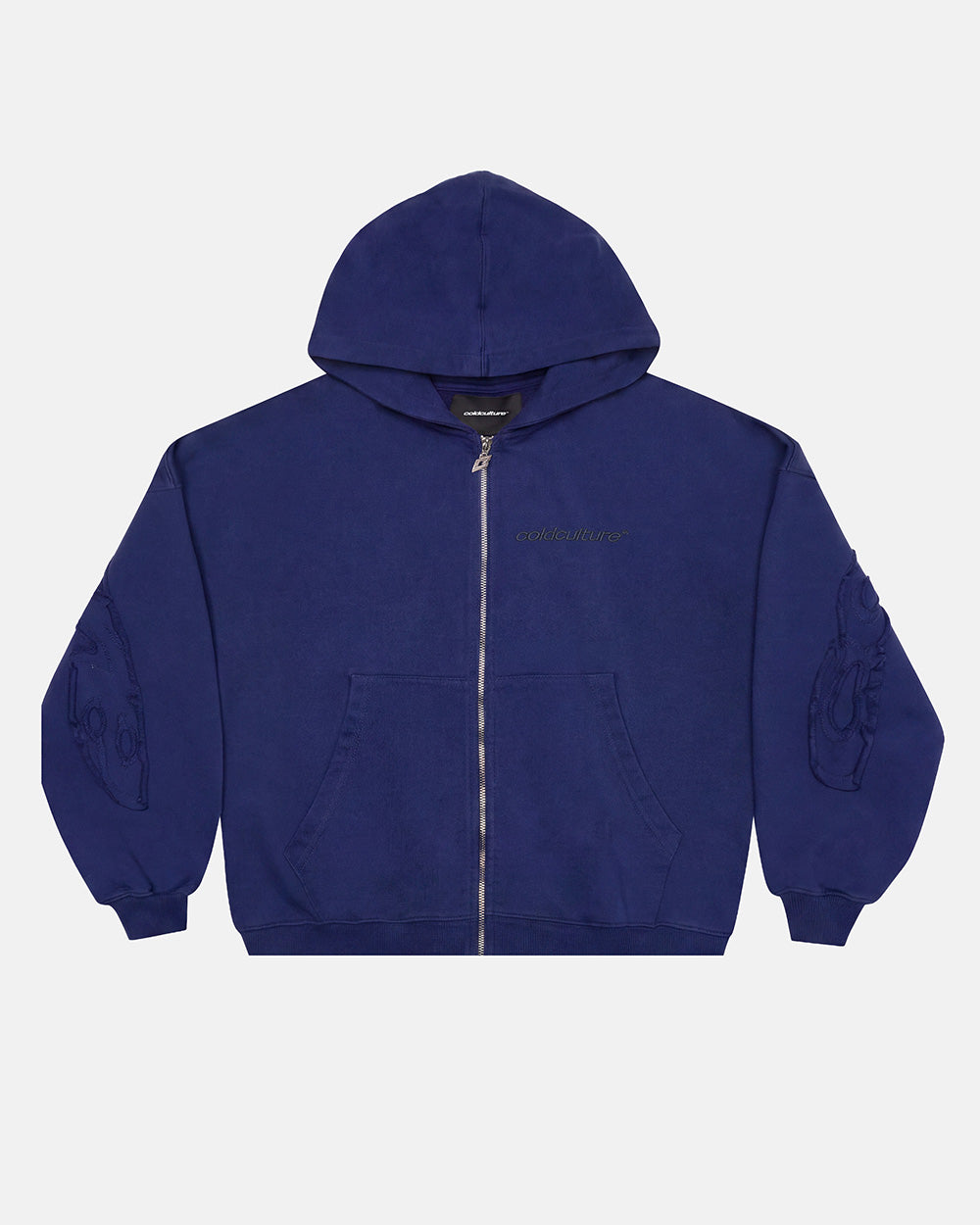 DISTRESS CURVED ZIP HOODIE NAVY