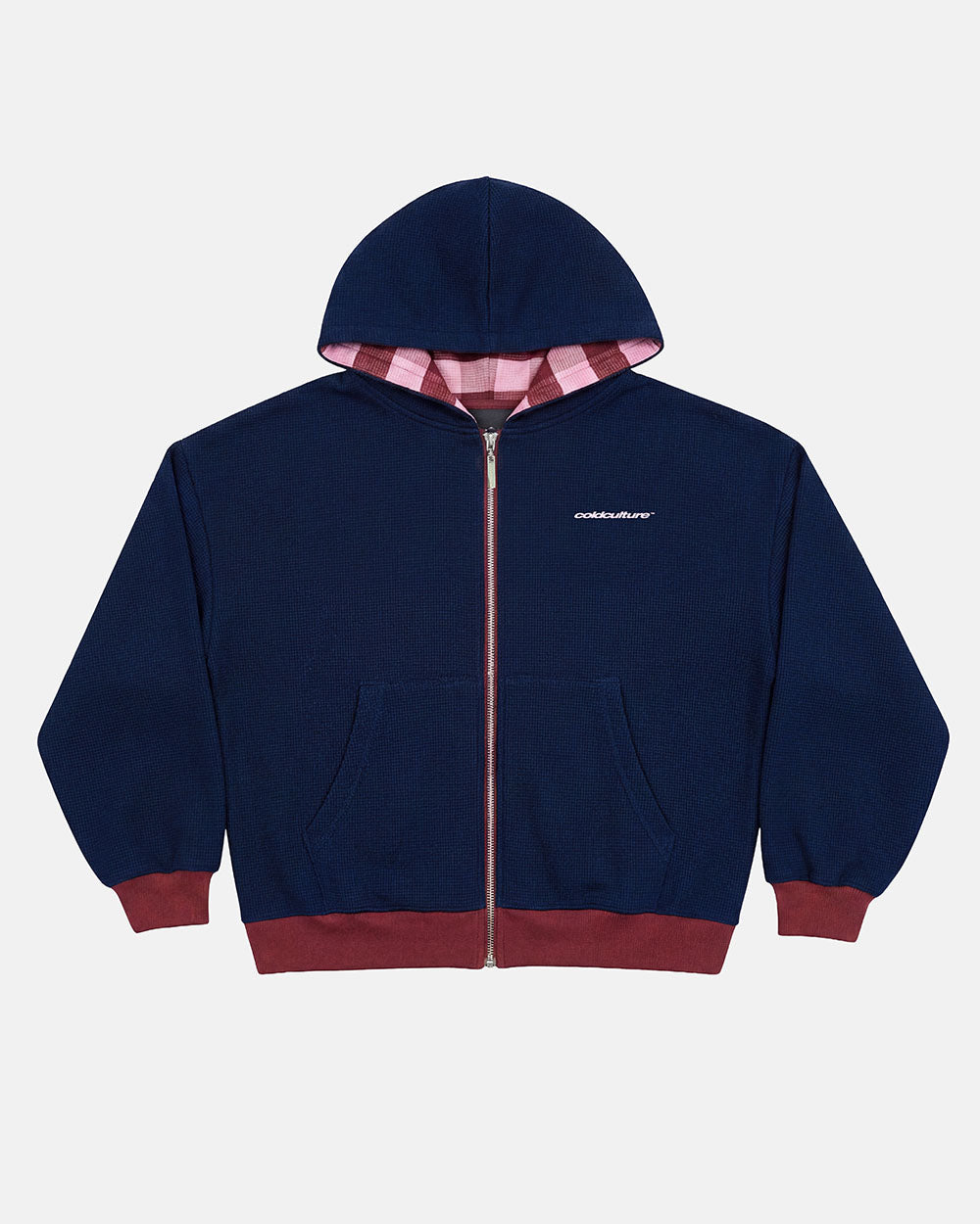 UNTRUE WAFFLE REVERSIBLE ZIP HOODIE PINK