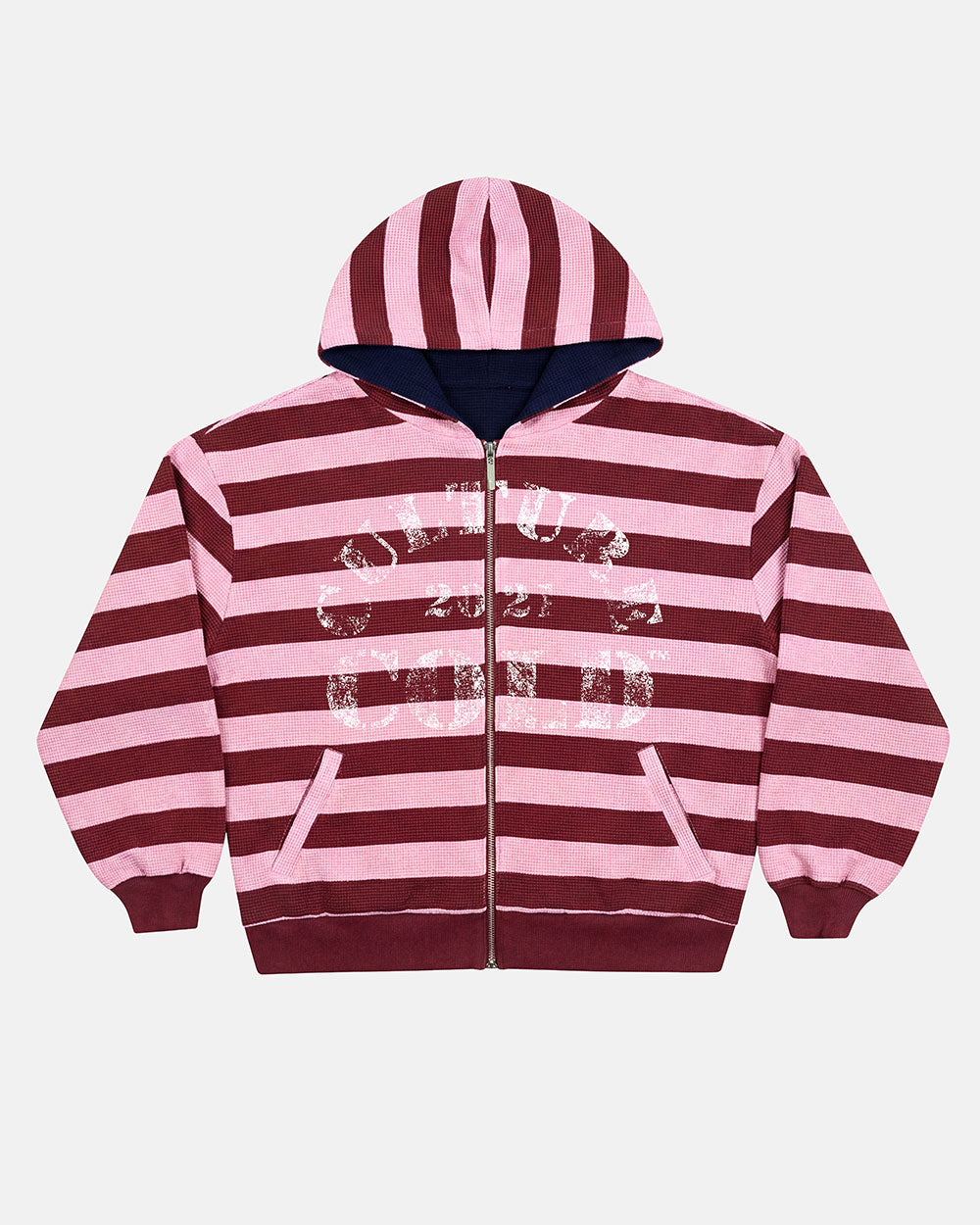 UNTRUE WAFFLE REVERSIBLE ZIP HOODIE PINK