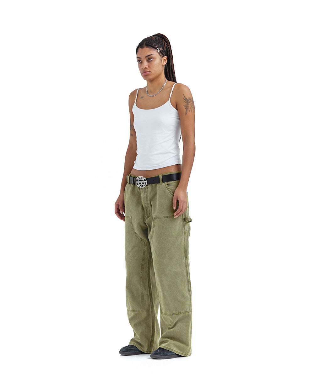 V1 DOUBLE KNEE PANTS STONE-WASHED GREEN