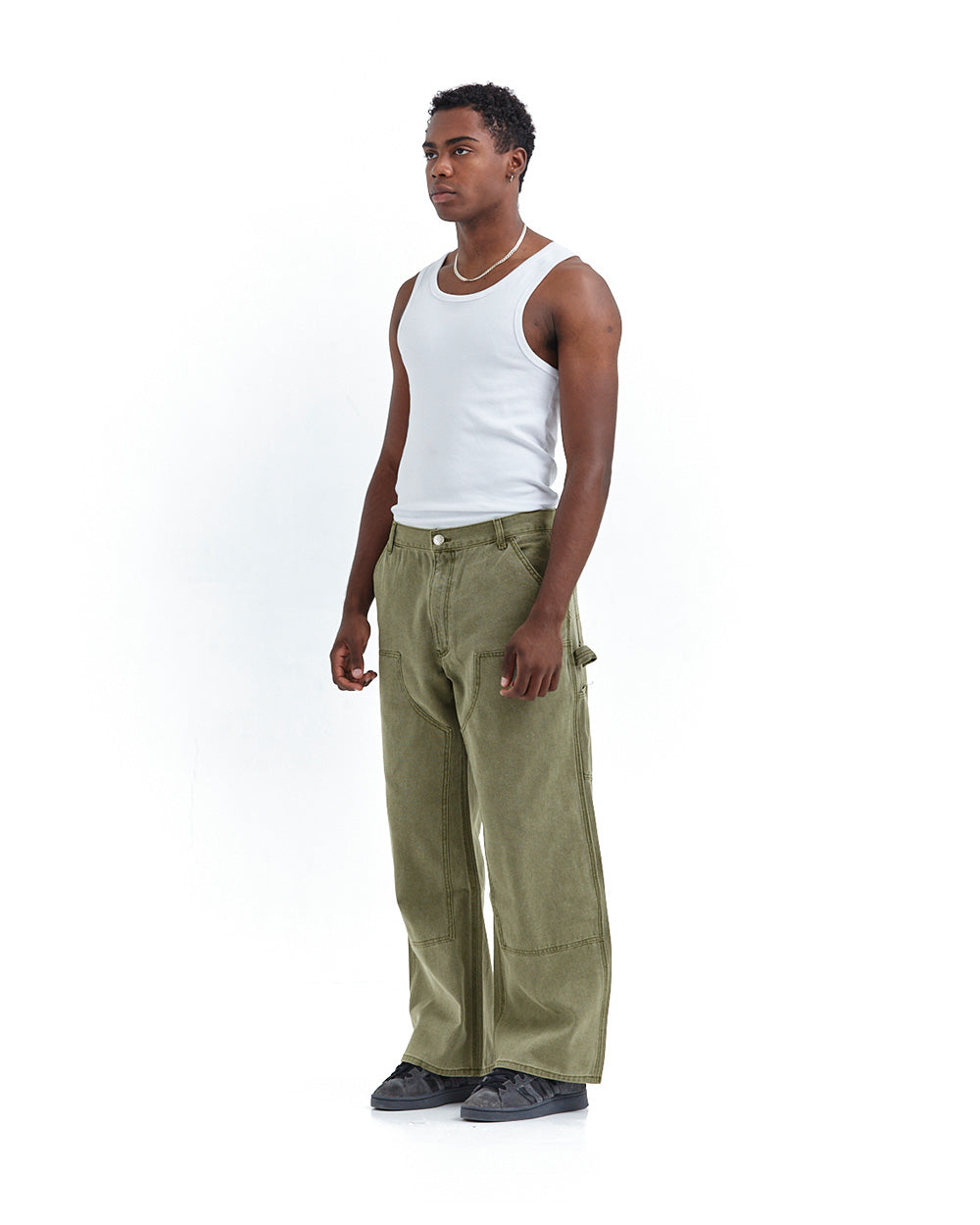 V1 DOUBLE KNEE PANTS STONE-WASHED GREEN