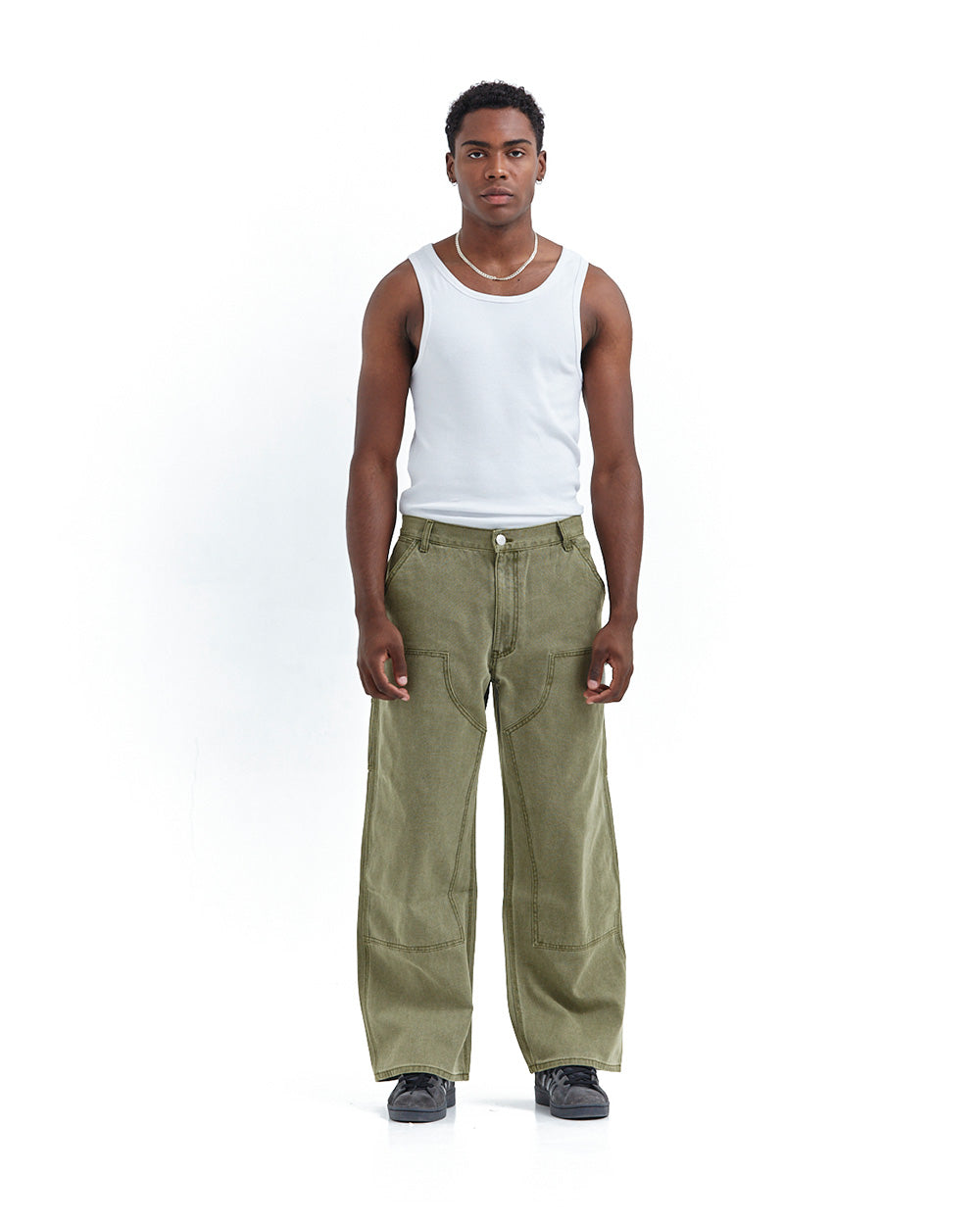 V1 DOUBLE KNEE PANTS STONE-WASHED GREEN | COLD CULTURE