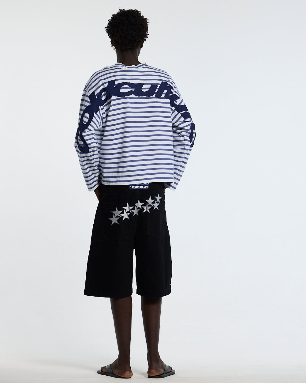 DISTRESS CURVED LONGSLEEVE NAVY STRIPES