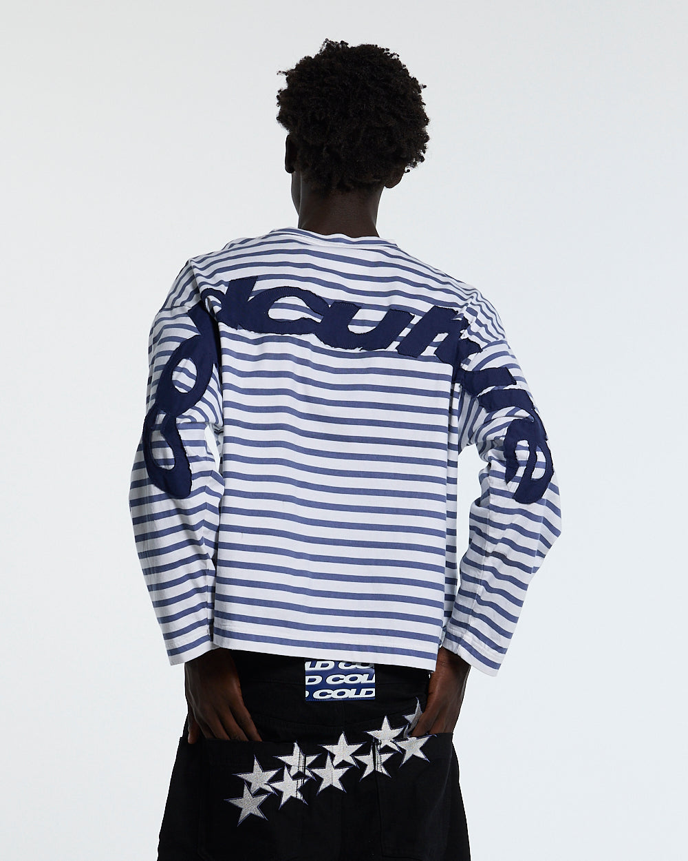 DISTRESS CURVED LONGSLEEVE NAVY STRIPES