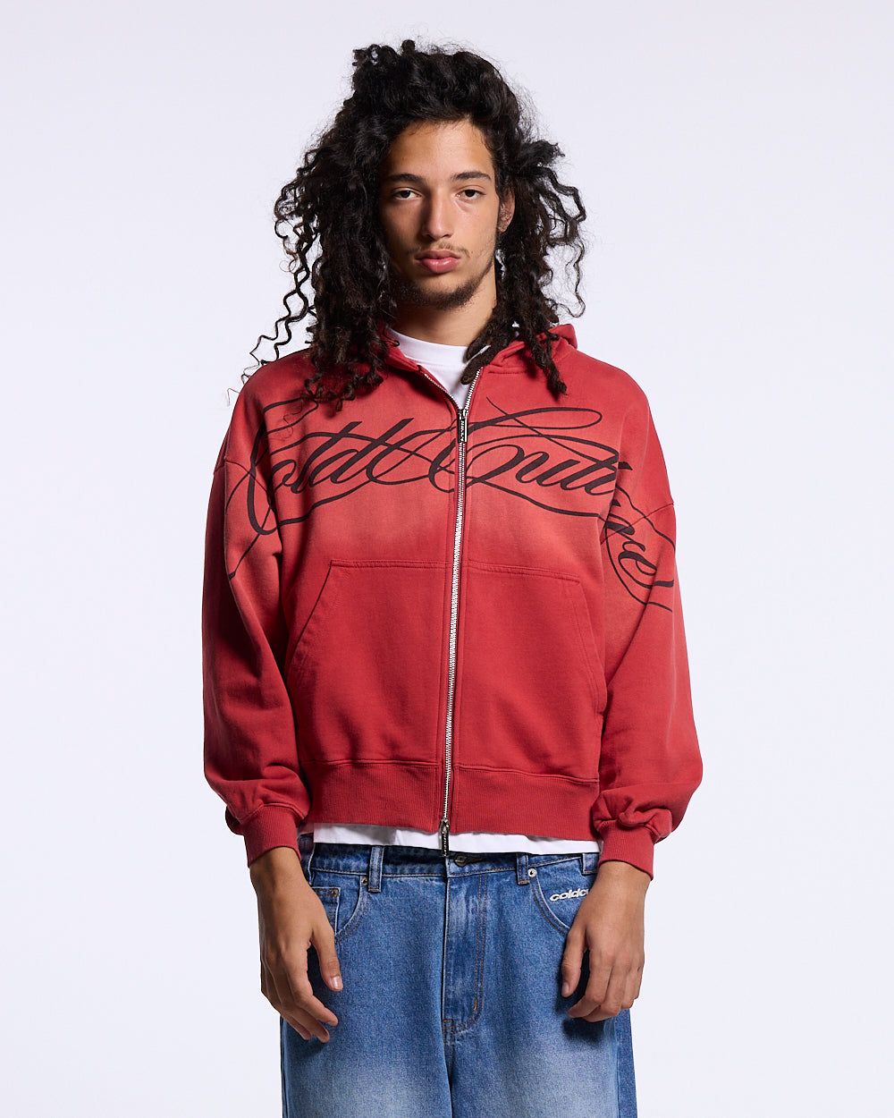 CROSSED SCRIPT ZIP HOODIE RED