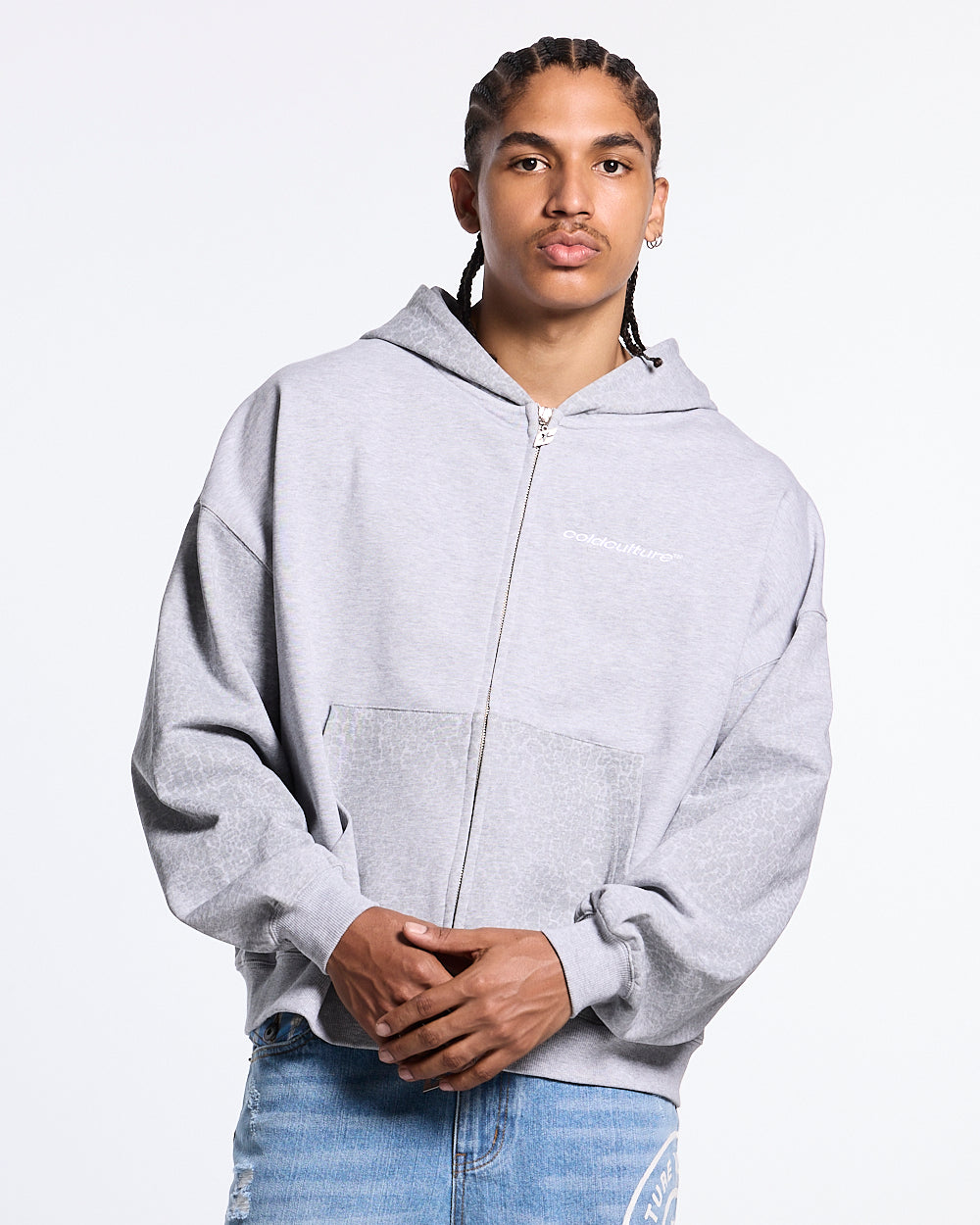 STRIPE ZIP HOODIE HEATHER GREY