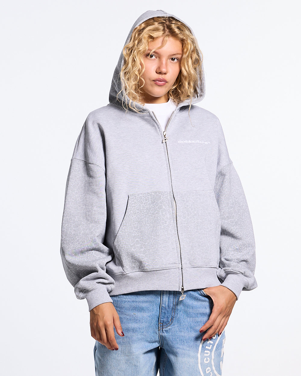 STRIPE ZIP HOODIE HEATHER GREY