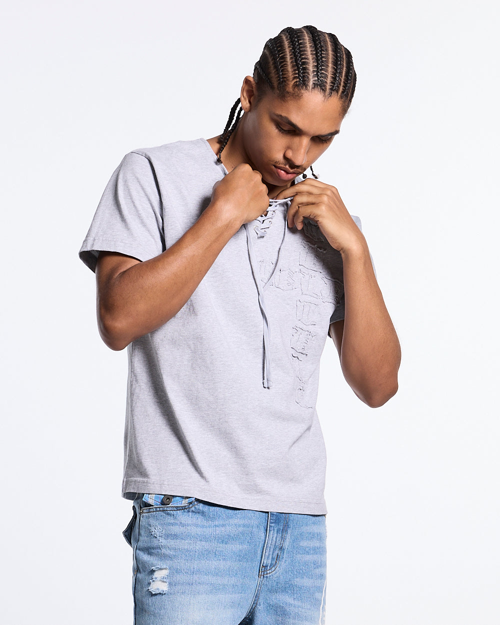 ROGUE CROSSED TEE HEATHER GREY