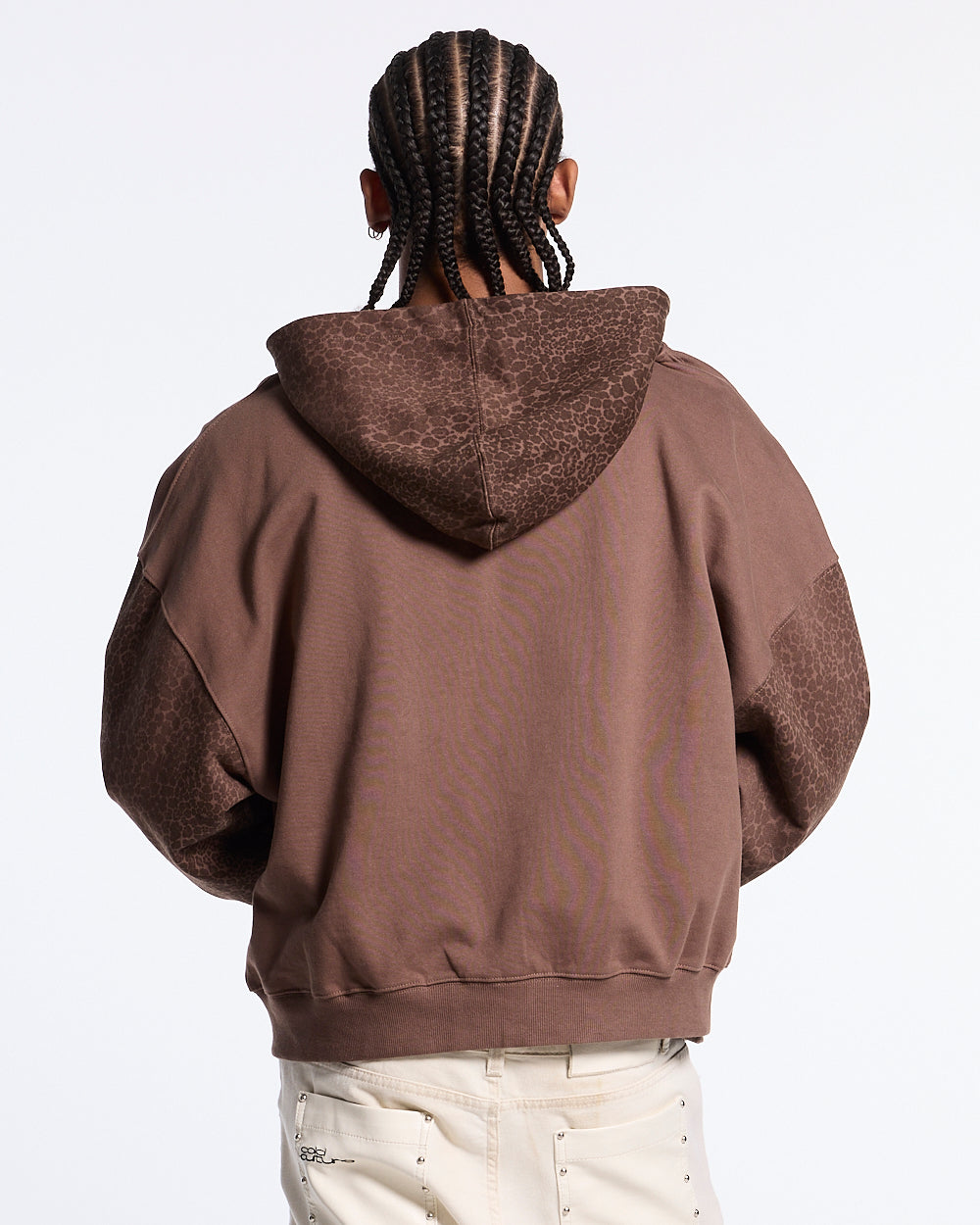 STRIPE ZIP HOODIE BROWN