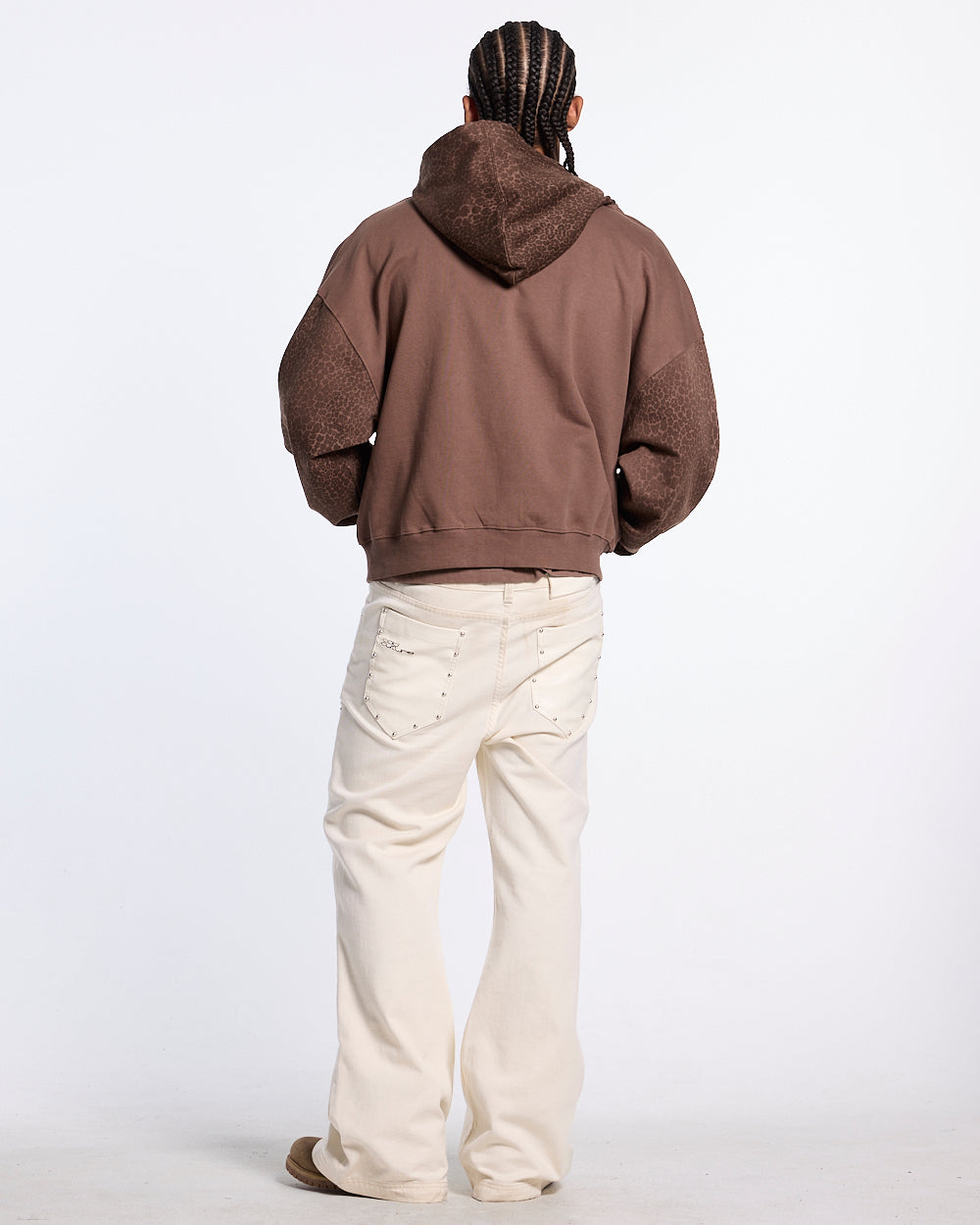 STRIPE ZIP HOODIE BROWN