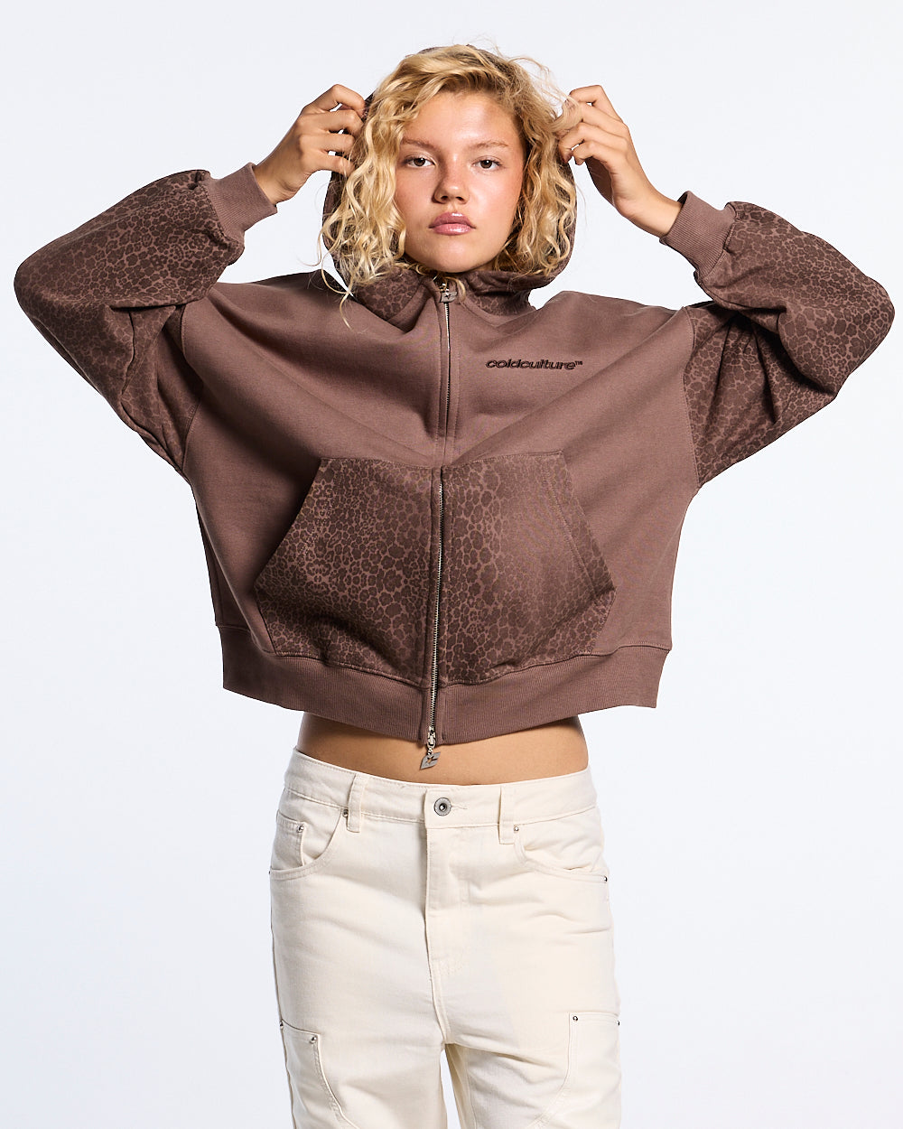 STRIPE ZIP HOODIE BROWN