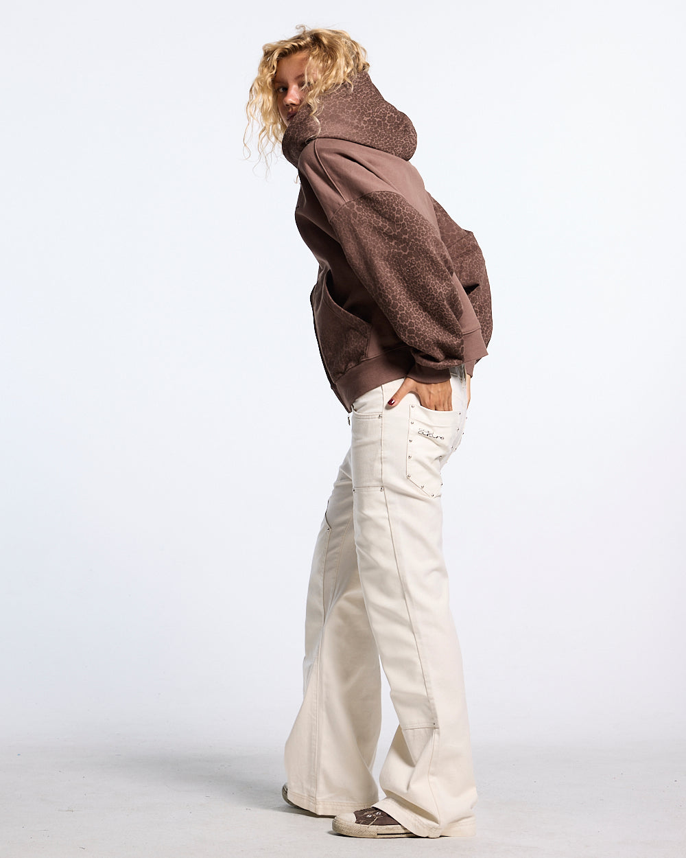 STRIPE ZIP HOODIE BROWN