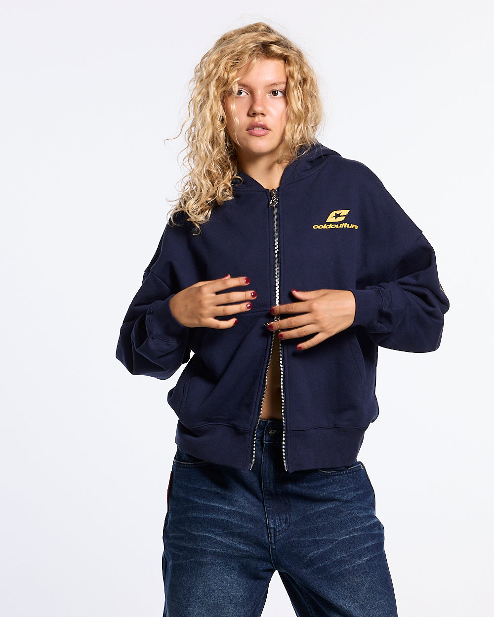 TARTAN DISTRESS CURVED ZIP HOODIE BLUE