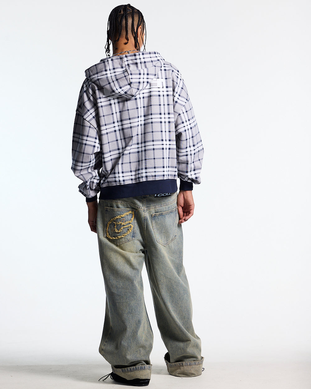 GRID ZIP HOODIE TARTAN DARK BLUE/GREY