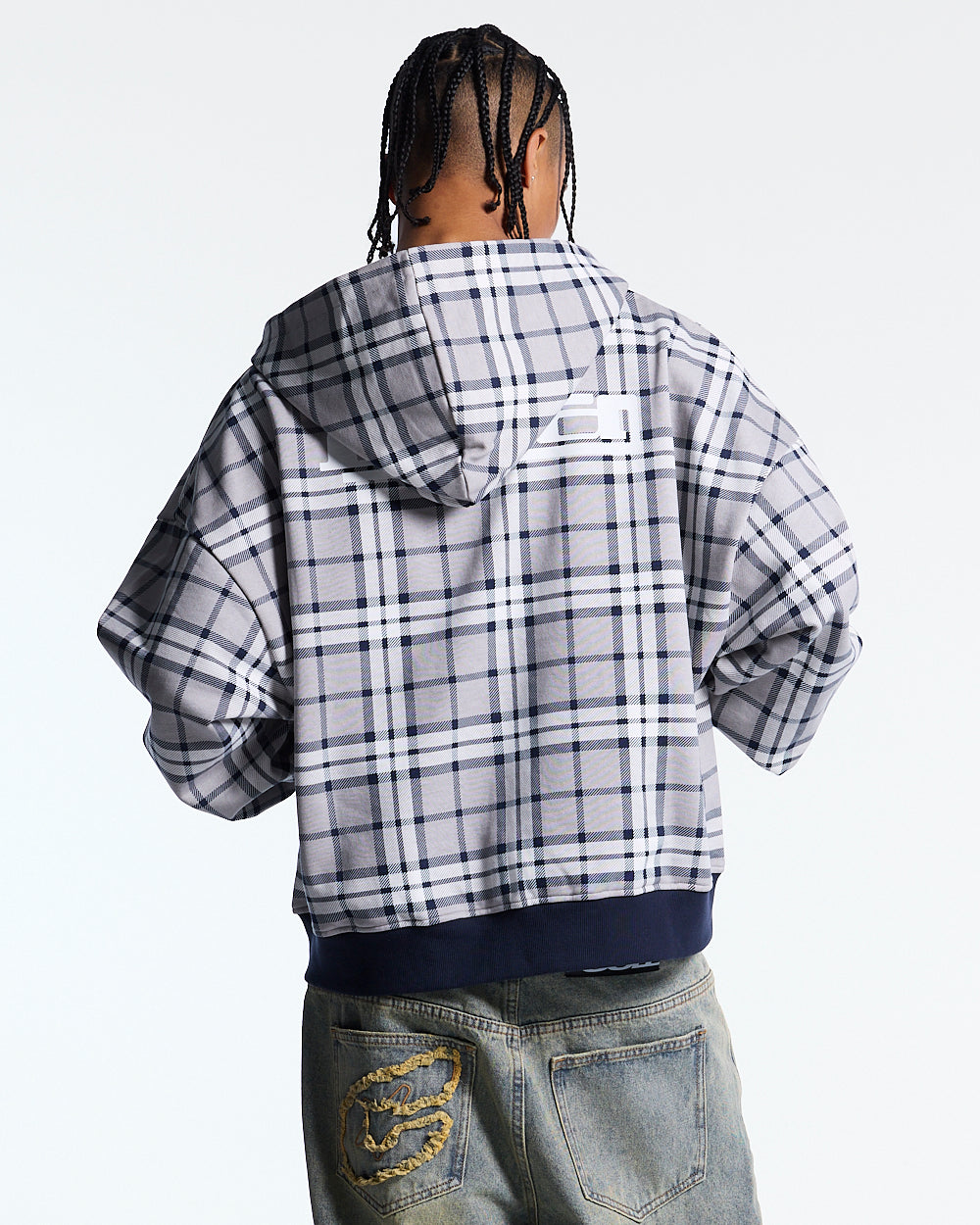GRID ZIP HOODIE TARTAN DARK BLUE/GREY