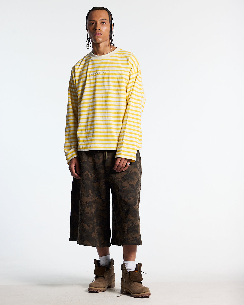 DISTRESS CURVED LONGSLEEVES YELLOW STRIPES