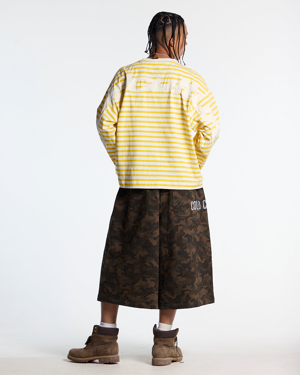 DISTRESS CURVED LONGSLEEVES YELLOW STRIPES