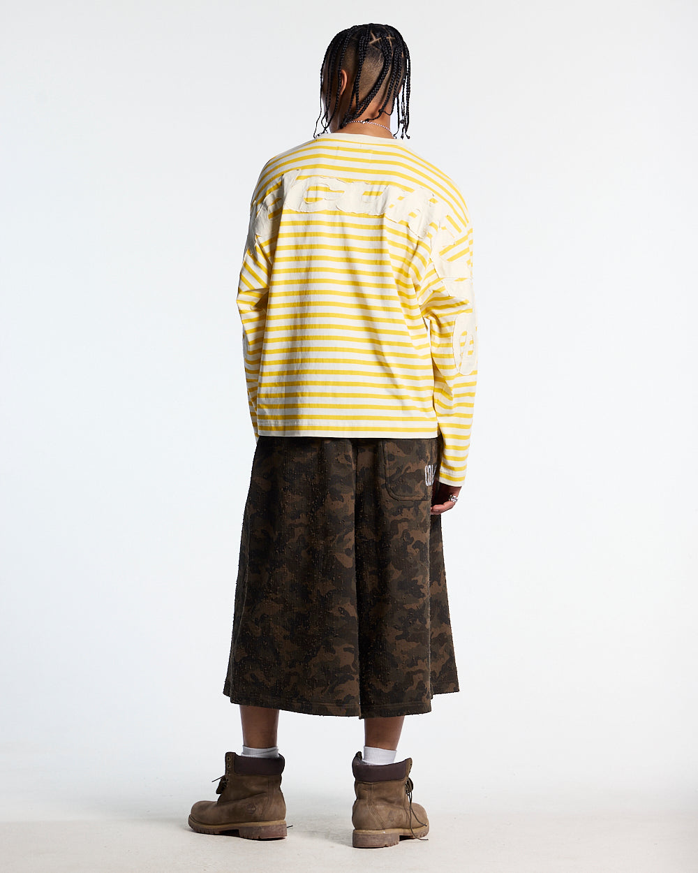 DISTRESS CURVED LONGSLEEVES YELLOW STRIPES