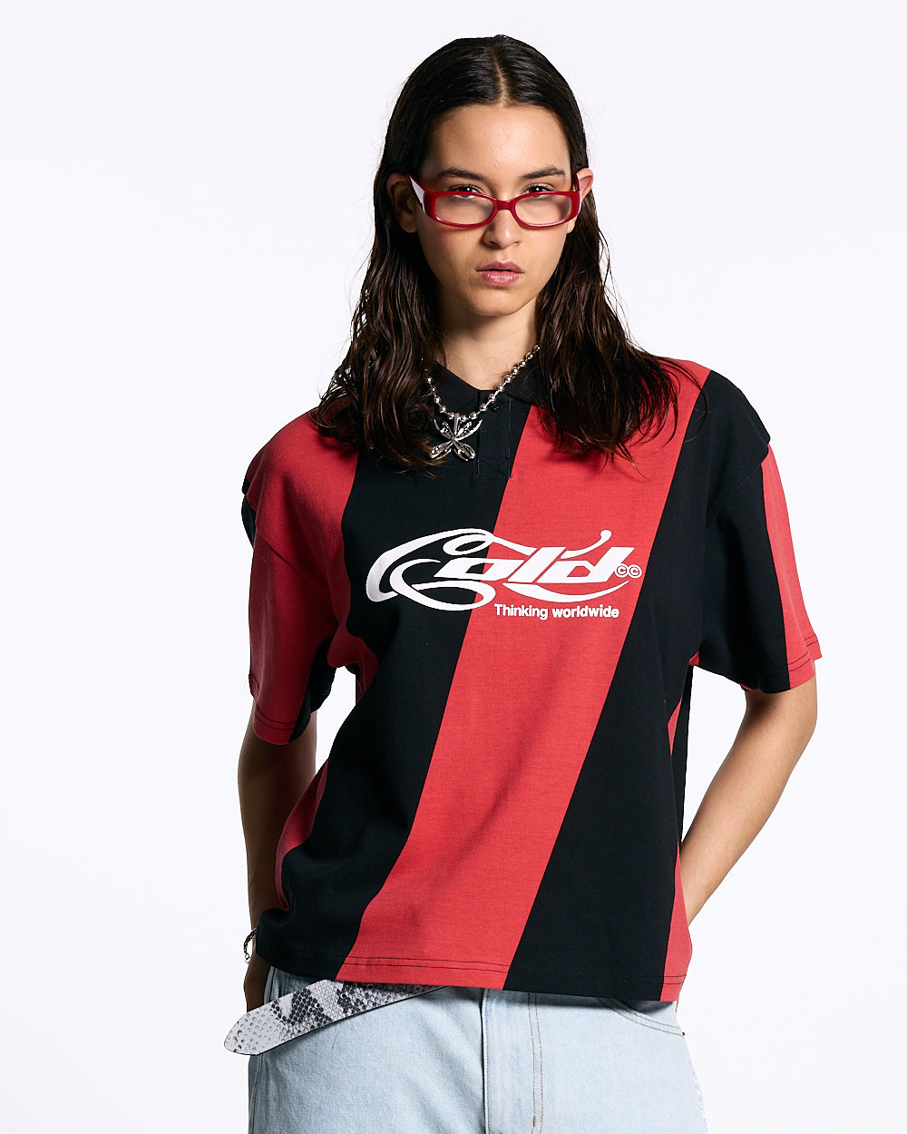 ASLANT STRIPES POLO TEE BLACK AND RED