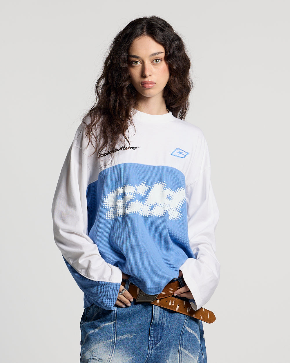 BICOLOR WAFFLE LONGSLEEVE BLUE & WHITE