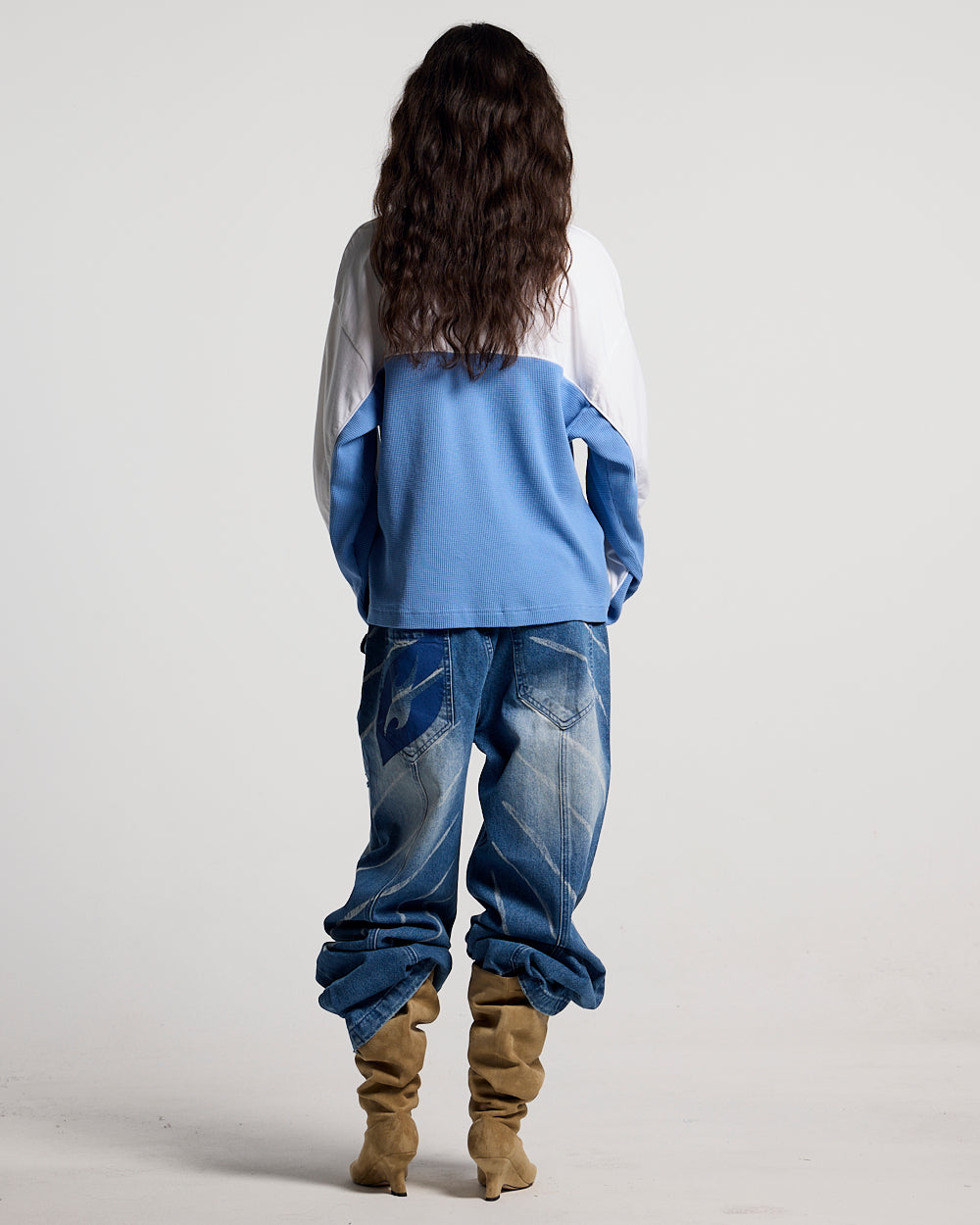 BICOLOR WAFFLE LONGSLEEVE BLUE & WHITE