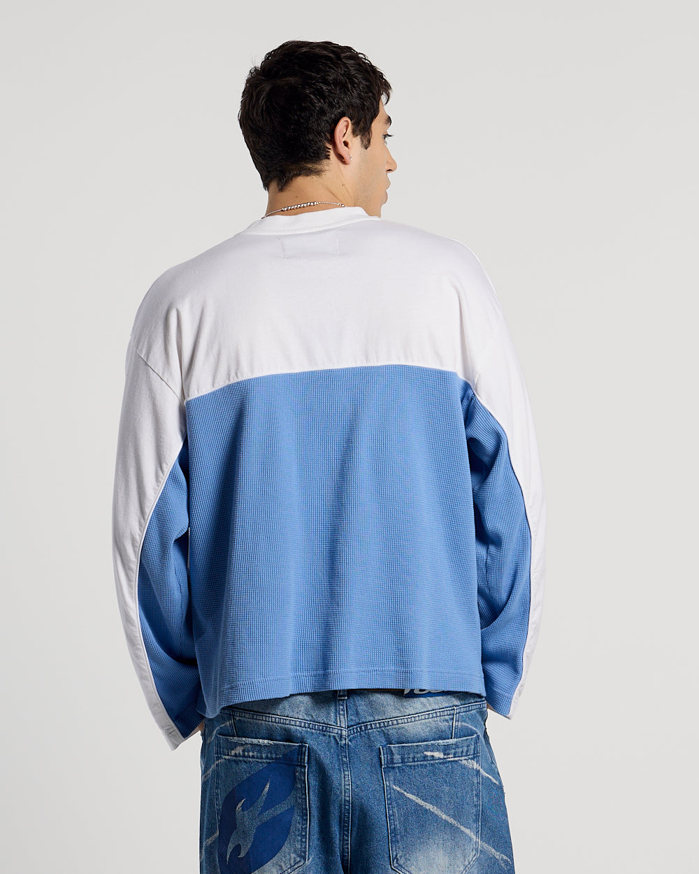 BICOLOR WAFFLE LONGSLEEVE BLUE & WHITE