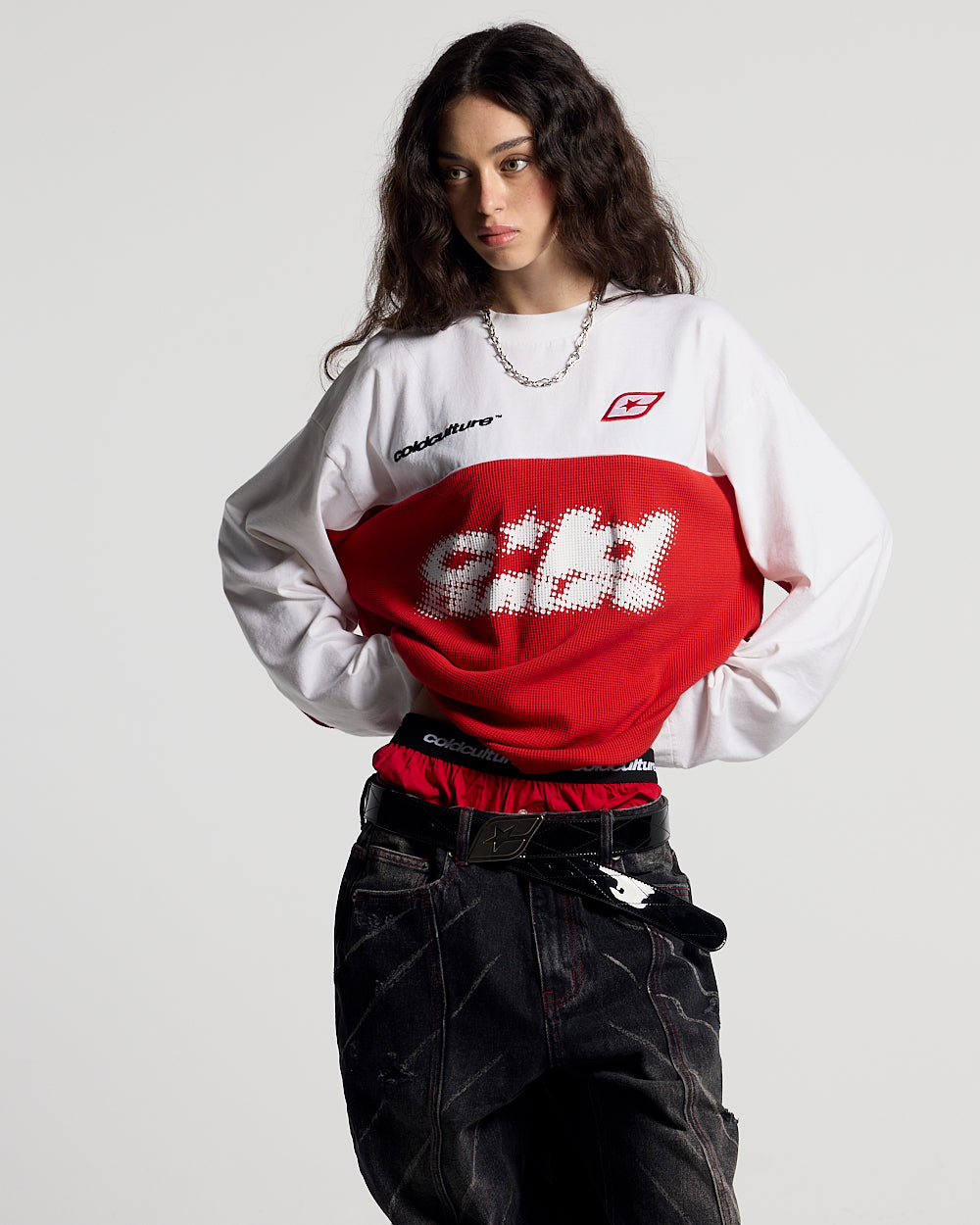 BICOLOR WAFFLE LONGSLEEVE RED & WHITE