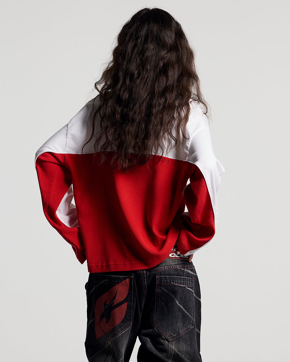 BICOLOR WAFFLE LONGSLEEVE RED & WHITE