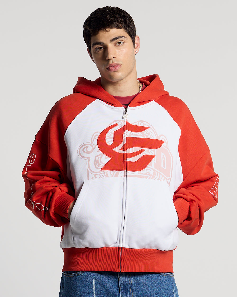 PRESTIGE ZIP HOODIE RED & WHITE