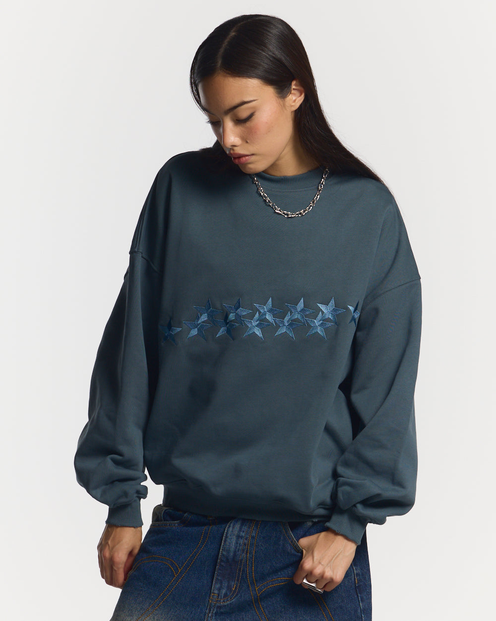 STARS CREWNECK SLATE BLUE