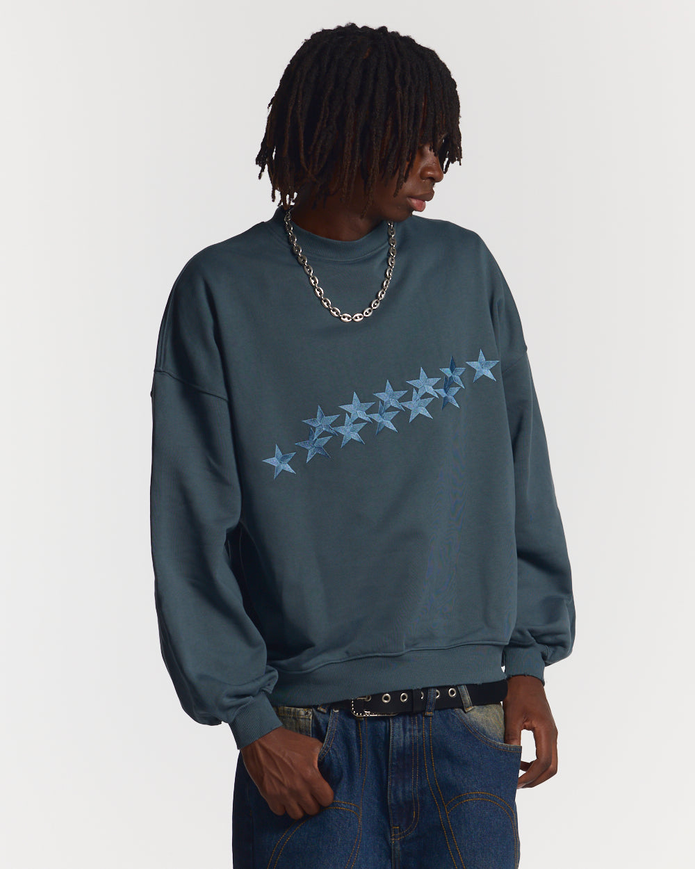 STARS CREWNECK SLATE BLUE