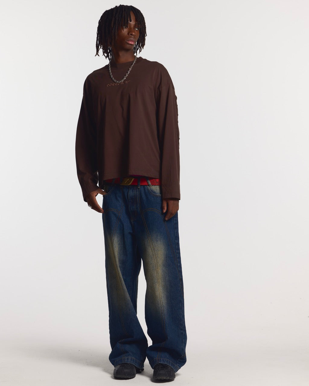 DISTRESS CURVED LONGSLEEVE BROWN